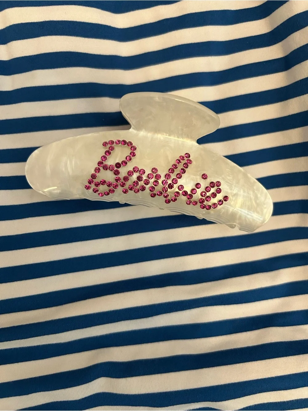 Kitsch x Barbie Pearlescent 'Barbie’ Rhinestone Hair Claw - Pink & White